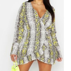 Snake print mini ruffle dress